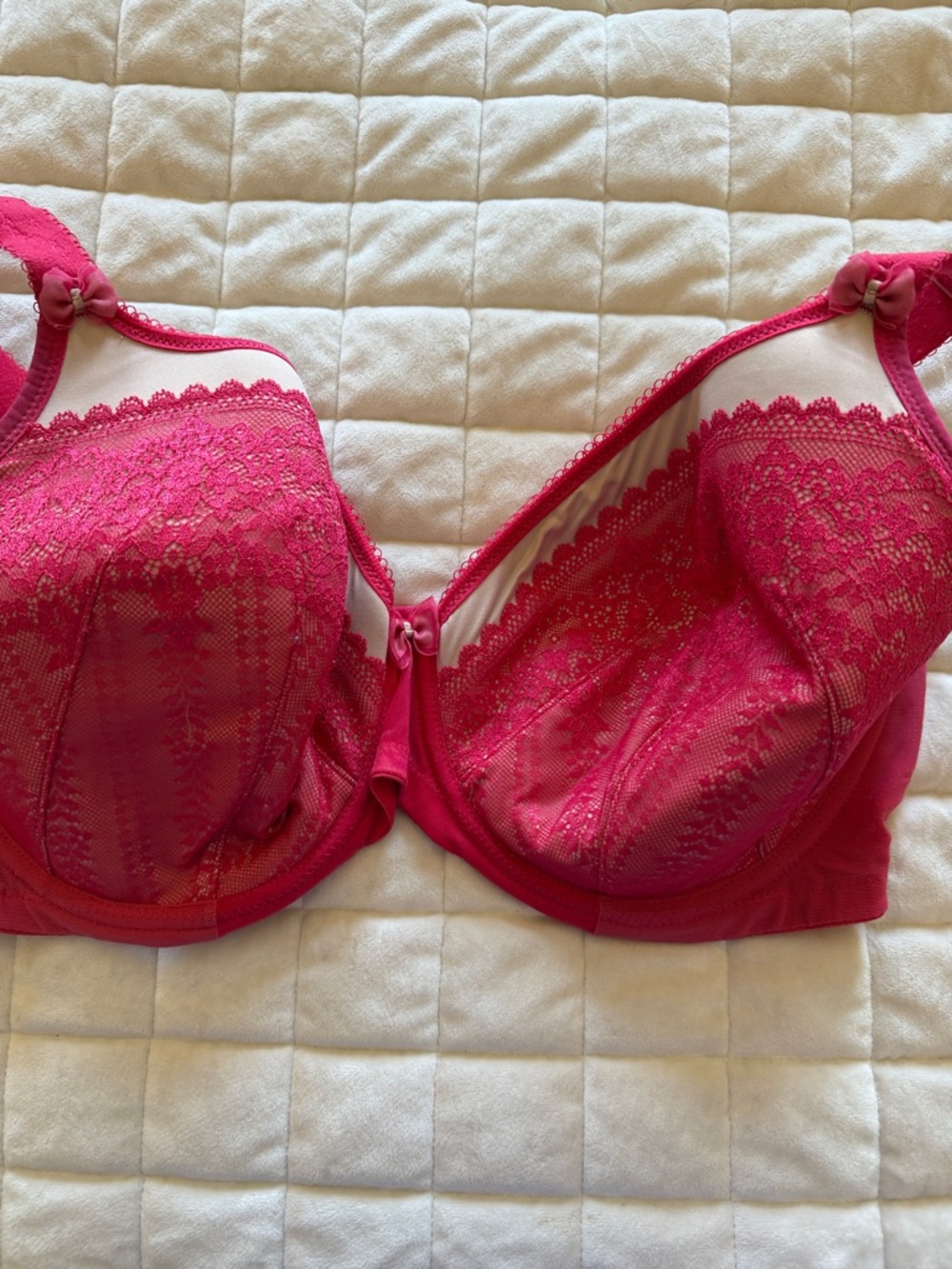 Elomi Hot Pink Lace Underwire Full Coverage Bra with J- hook